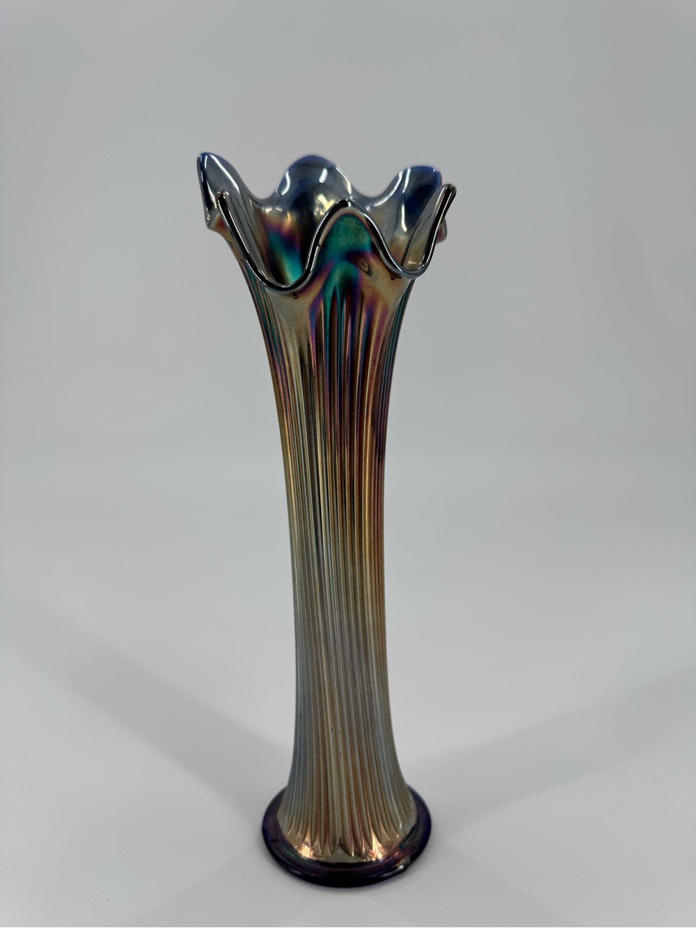 Antique Fenton Cobalt Blue Carnival Glass Swung Vase - Flute Pattern
